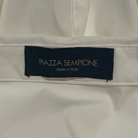 Piazza Sempione White Satin Tunic Dress Blouse Italy Paneled ButtonUp Pockets 42 - Picture 3 of 8